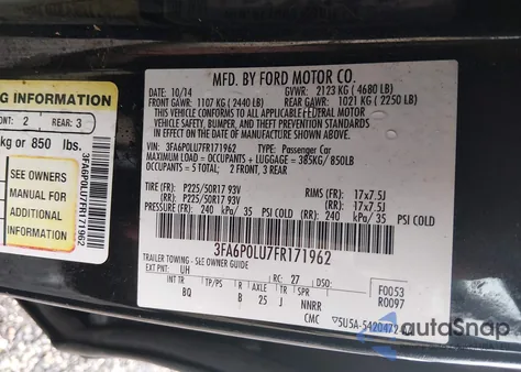 2015 Ford Fusion Hybrid Se from USA, damaged, VIN 3FA6P0LU7FR171962